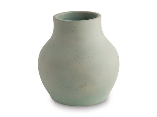 Light sage speckled ceramic vase, rounded bulb body with short flared neck