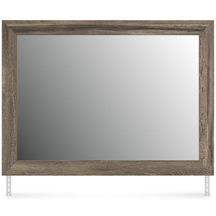 Dark wood bedroom mirror with rectangular frame and flat reflective panel
