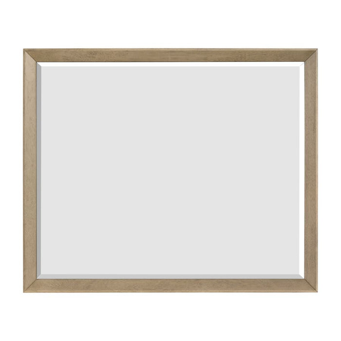 Rectangular bedroom mirror with light wood frame