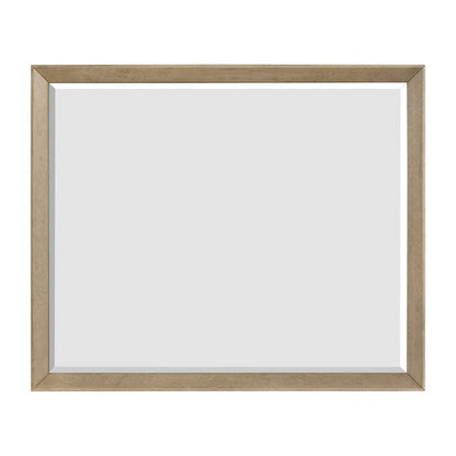 Rectangular bedroom mirror with light wood frame