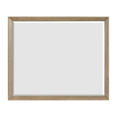 Rectangular bedroom mirror with light wood frame