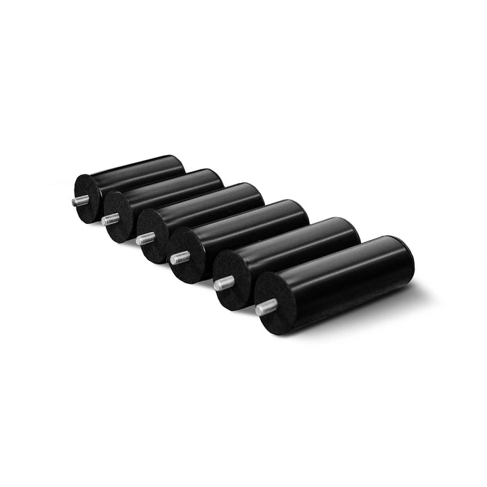 4-inch solid bed legs set of 6, black cylindrical posts with metal bolts