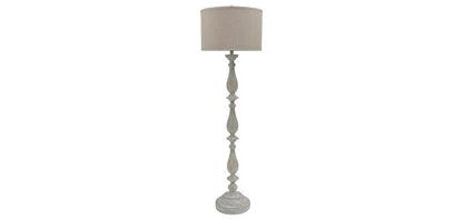Floor lamp with fabric shade and carved pedestal base