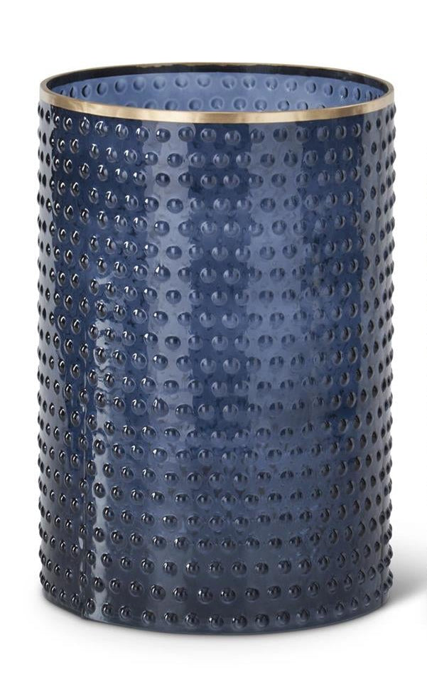 Large Blue Dot Embossed Container with textured blue glass and gold-painted rim