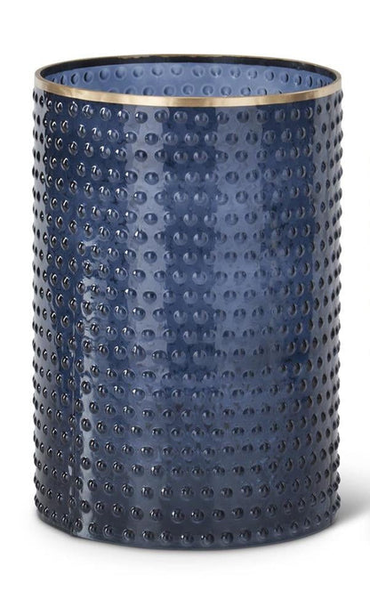 Large Blue Dot Embossed Container with textured blue glass and gold-painted rim