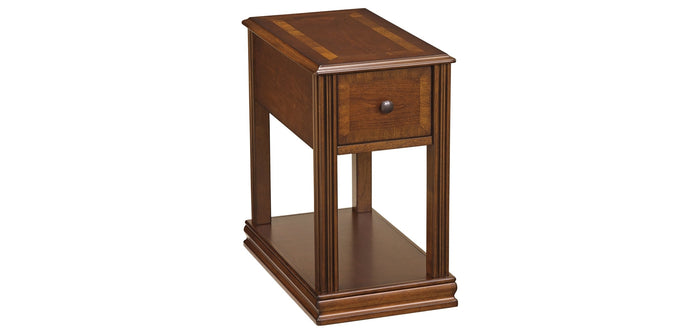 Wooden chairside end table with drawer and open lower shelf