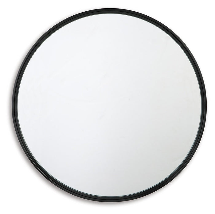 Round wall mirror with black accent frame