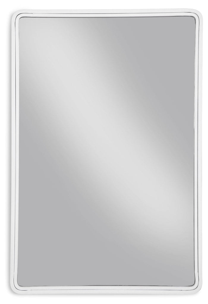 Brocky rectangle accent mirror with white rounded frame, clear reflective surface