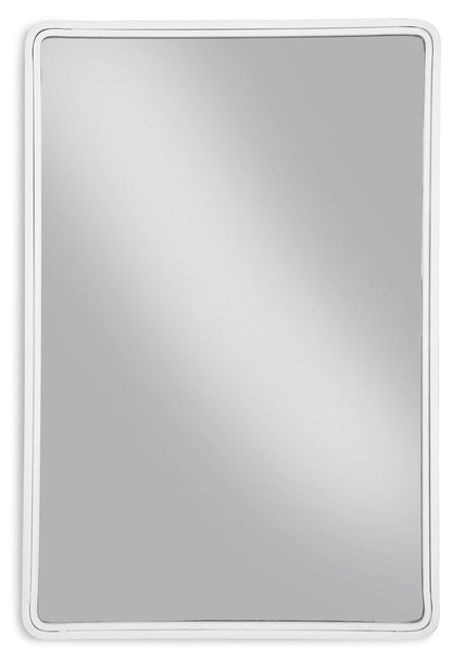 Brocky rectangle accent mirror with white rounded frame, clear reflective surface
