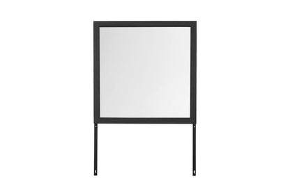 Rectangular black-framed standing mirror with two slim metal legs
