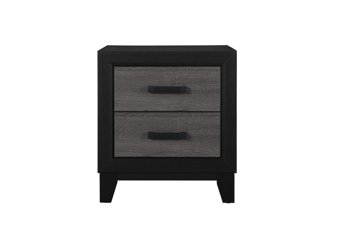 Brodin two-drawer nightstand, dark finish with black legs