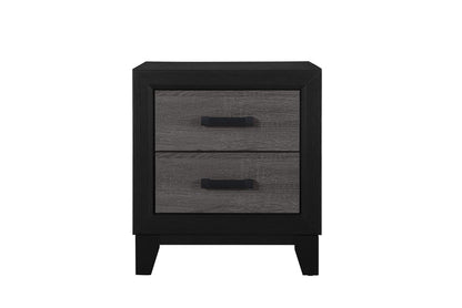 Brodin two-drawer nightstand, dark finish with black legs