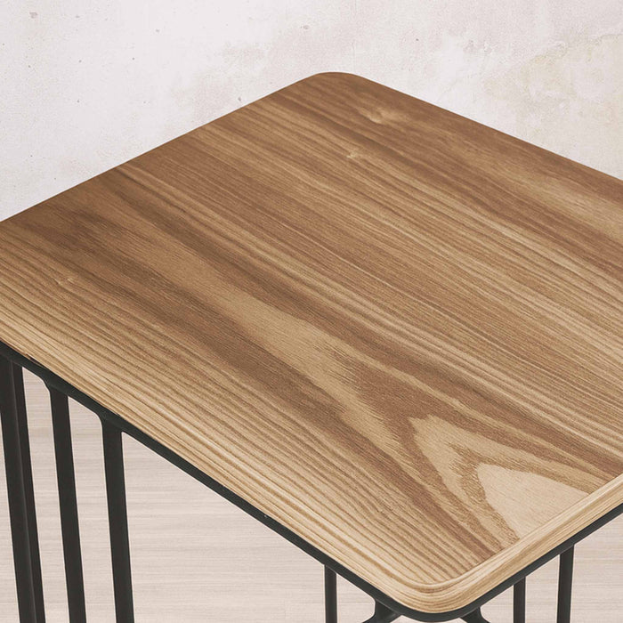 Gallery Everyday Camila Side Table in Natural, featuring a wooden top and black metal legs.
