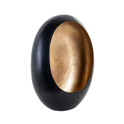 Civan black candle holder with gold glitter interior, oval shape, modern design.