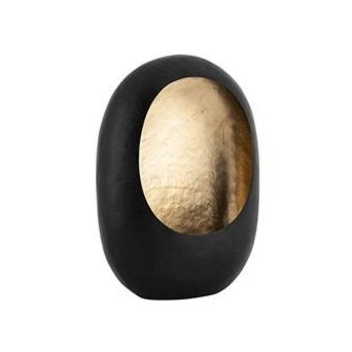 Black Civan candle holder with gold glitter interior, oval shape, in a small size.