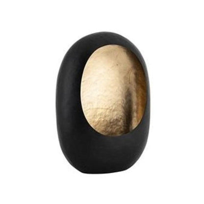 Black Civan candle holder with gold glitter interior, oval shape, in a small size.