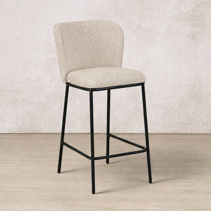 Angle view of Carl Fabric Bar Chair in beige | Bar chair, bar stools for sale, barstool, dining chair, stools