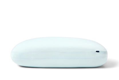 Light blue Casper hybrid snow pillow, oval profile with side seam and small logo detail