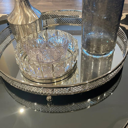 Clarins extra Large Round Nickel Plated Mirror Tray reduced less than half price-Renaissance Design Studio
