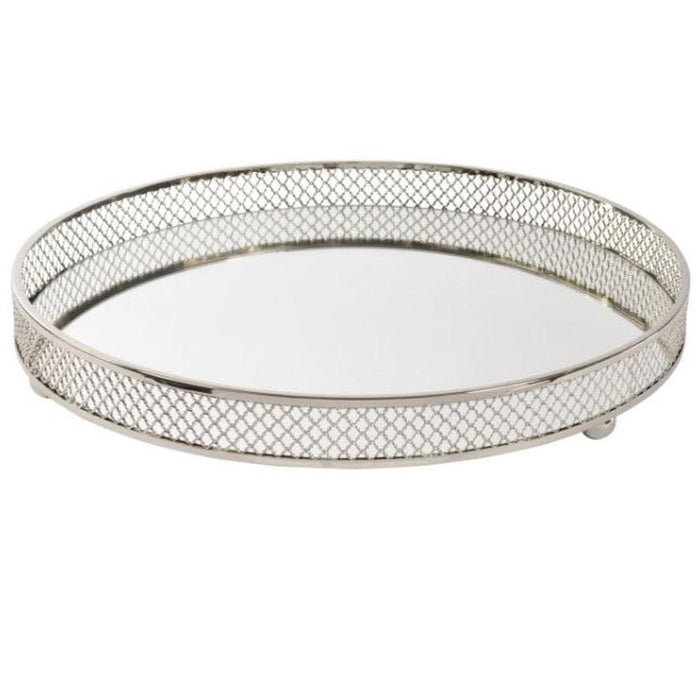 Clarins extra Large Round Nickel Plated Mirror Tray reduced less than half price-Renaissance Design Studio