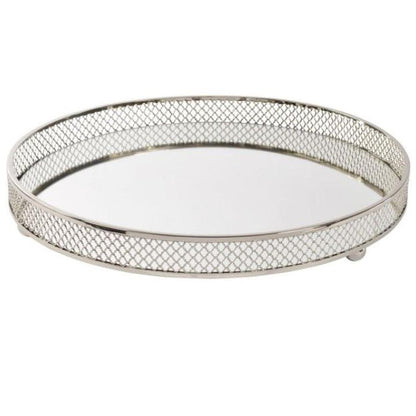 Clarins extra Large Round Nickel Plated Mirror Tray reduced less than half price-Renaissance Design Studio