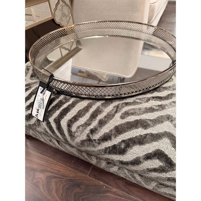 Clarins extra Large Round Nickel Plated Mirror Tray reduced less than half price ex showroom-Renaissance Design Studio