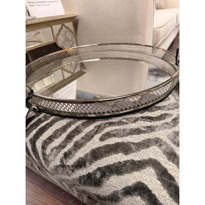 Clarins extra Large Round Nickel Plated Mirror Tray reduced less than half price ex showroom-Renaissance Design Studio