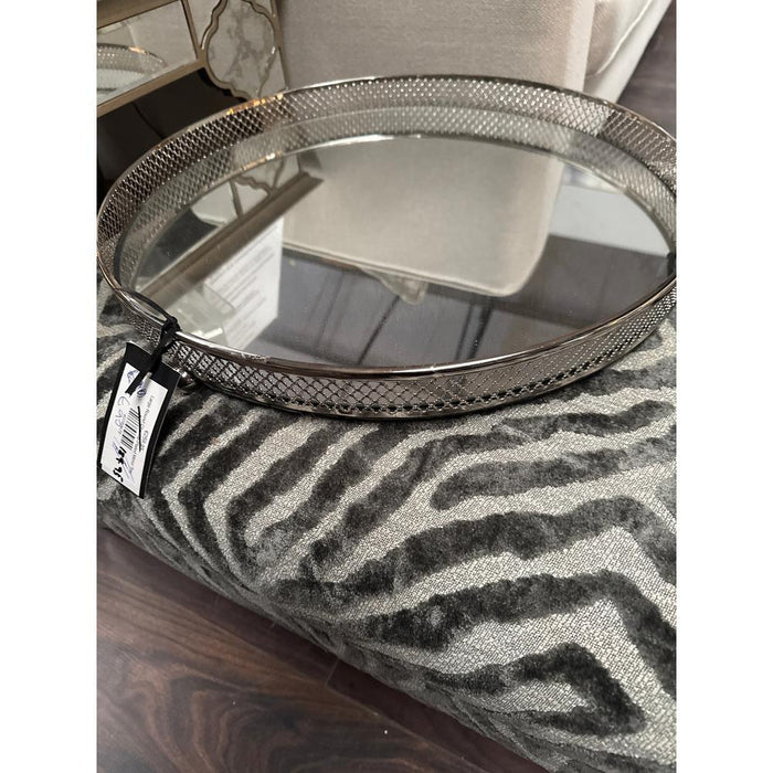 Clarins extra Large Round Nickel Plated Mirror Tray reduced less than half price ex showroom-Renaissance Design Studio