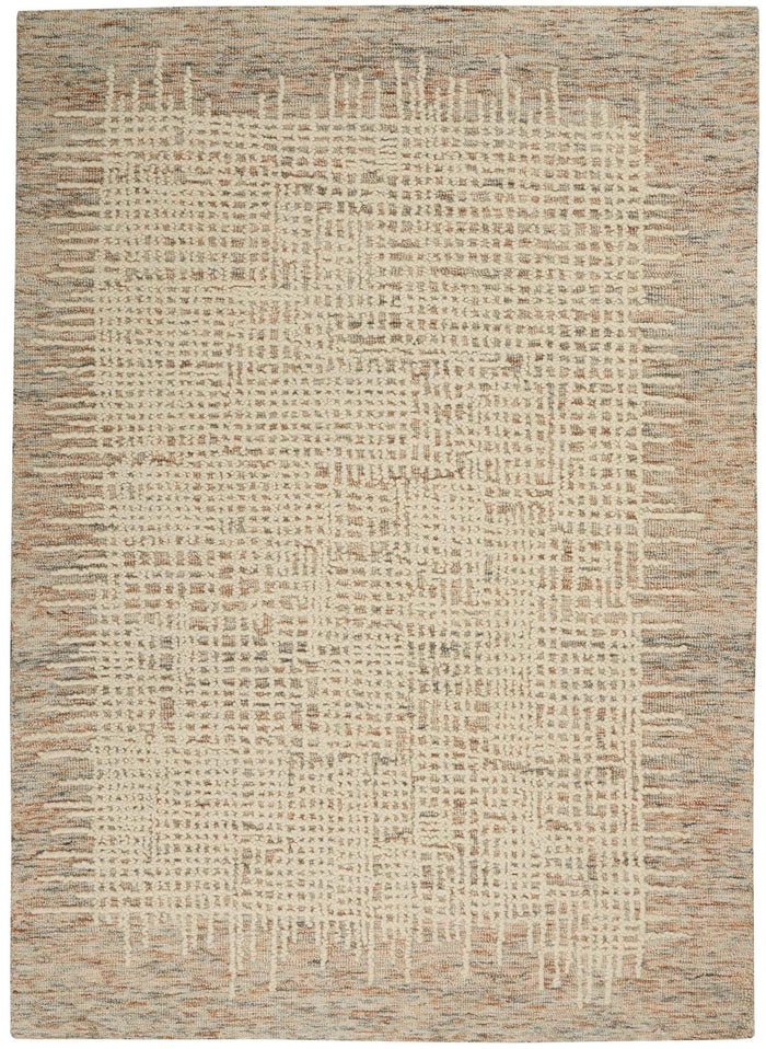 Textured area rug, cream and tan with multicolor woven pattern, 2'3" x 7'6"