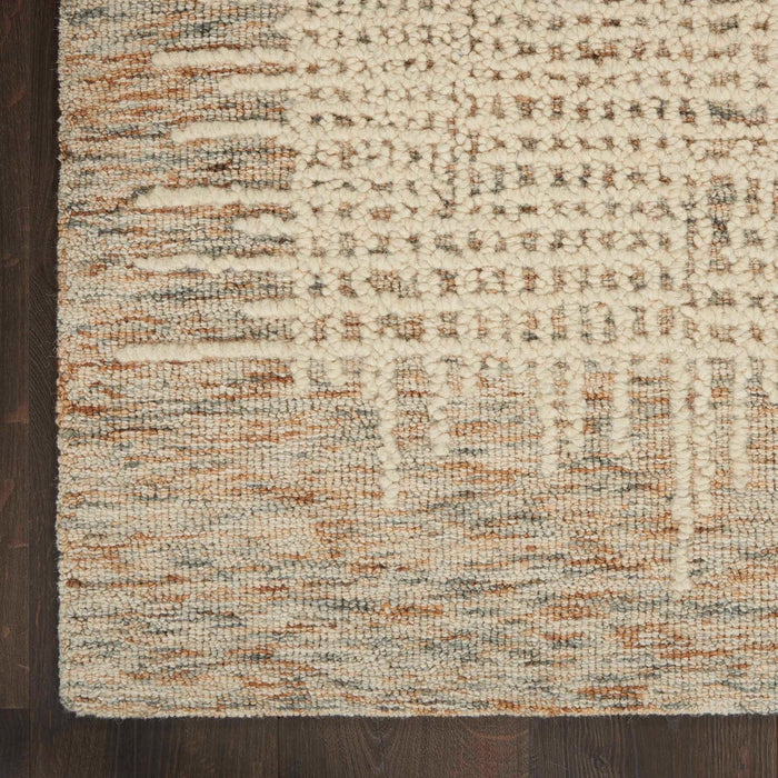 Textured area rug corner detail with cream base, muted rust and gray threads, 2'3" x 7'6"