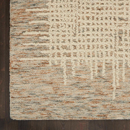 Textured area rug corner detail with cream base, muted rust and gray threads, 2'3" x 7'6"