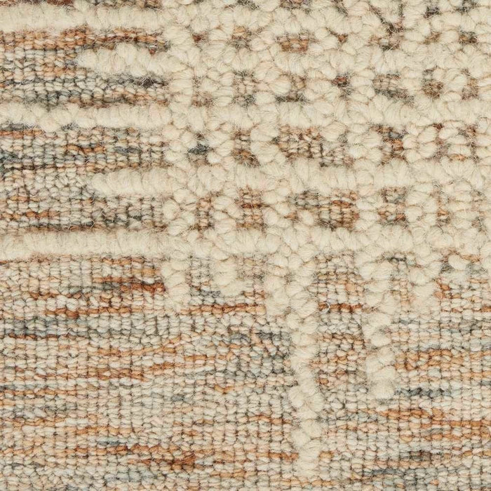 Close-up of cream, beige, and gray textured rug with woven stripe lines, 2'3" x 7'6"