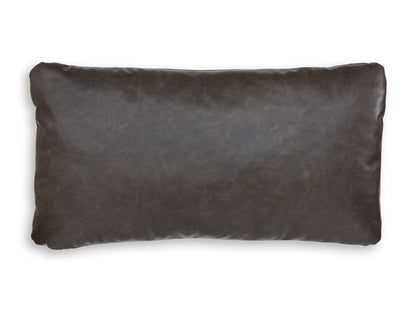 Rectangular decorative pillow, dark brown faux leather look with stitched edges