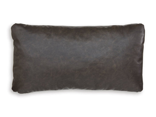 Rectangular decorative pillow, dark brown faux leather look with stitched edges