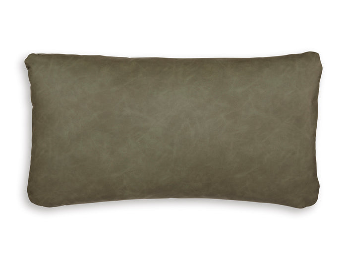 Rectangular decorative pillow, sage green faux leather look with stitched edges
