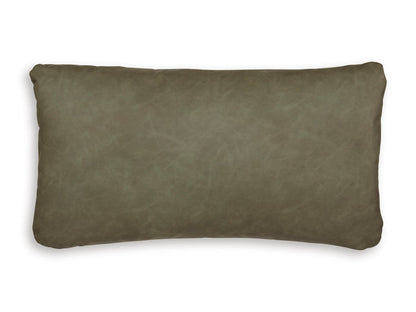 Rectangular decorative pillow, sage green faux leather look with stitched edges