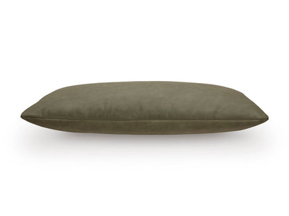 Lumbar decorative pillow, sage green faux leather look with smooth curved ends