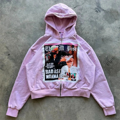Dark Rebel Pattern Zip Hoodie