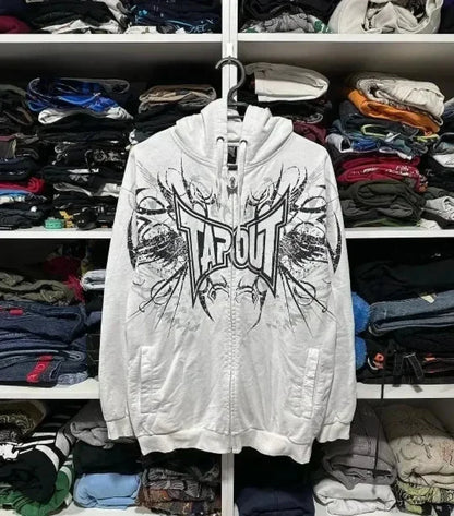 Dark Vintage Letter Print Zip Hoodie