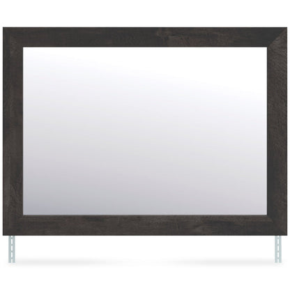 Rectangular bedroom mirror with dark brown wood-look frame