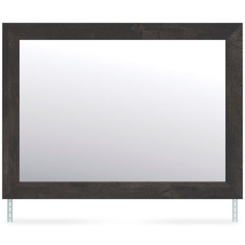 Rectangular bedroom mirror with dark brown wood-look frame
