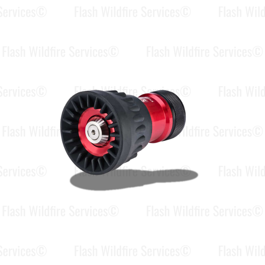 ¾-inch dual range nozzle with 10–30 GPM adjustable flow, fog and straight stream patterns, and NH threading for standard hose compatibility.