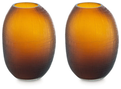 Embersen 11-inch vase set of 2, amber and brown glazed ceramic, rounded shape