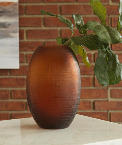 11-inch amber-brown glazed ceramic vase with rounded body