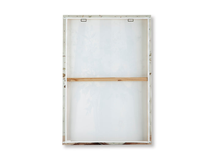 Framed canvas backing for wall art, white panel with metal corners and staples