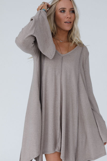 The Nest Golden Hour Long Bell Sleeve Tunic Dress - Latte