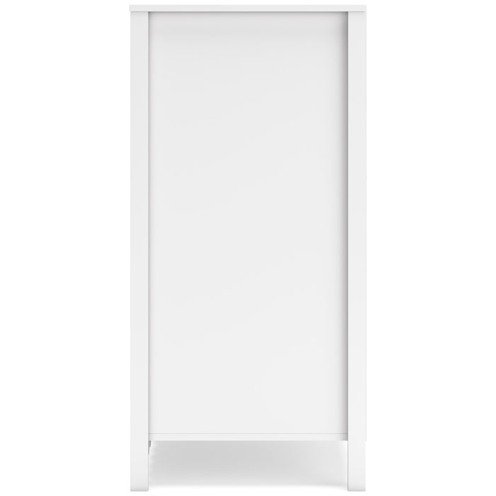 White bookcase side panel with a solid front section and straight legs