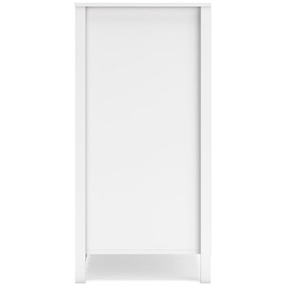 White bookcase side panel with a solid front section and straight legs