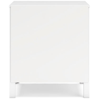 White nightstand with back panel and four corner legs