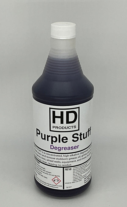 32oz Bottle of HD Products Purple Stuff Degreaser on a gray background